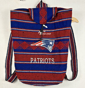 New England Patriots Woven Baja Drawstring Backpack Embroidered Red Blue NFL